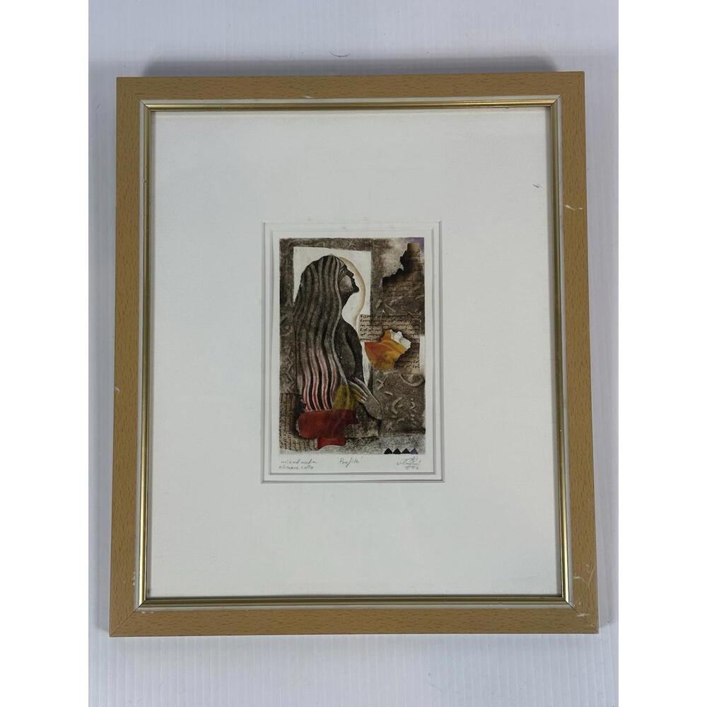 Vintage Abstract Collage Mixed Media Signed Framed Modern Art Titled Profile